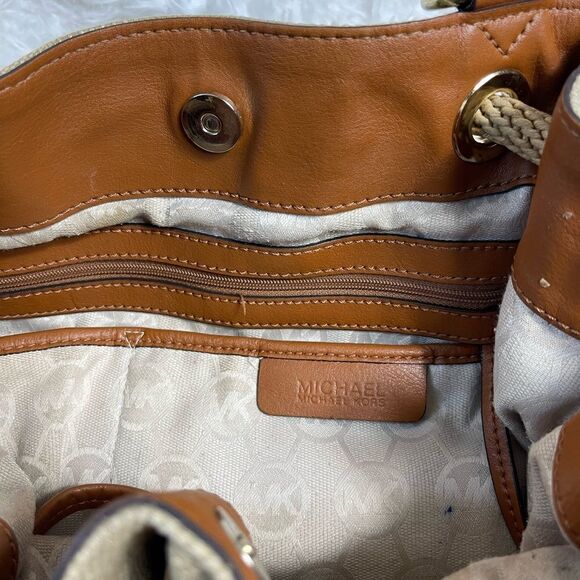 Michael Kors canvas faded gold shoulder bag Gold Threads Drawstring Rope Tassels - Picture 12 of 16